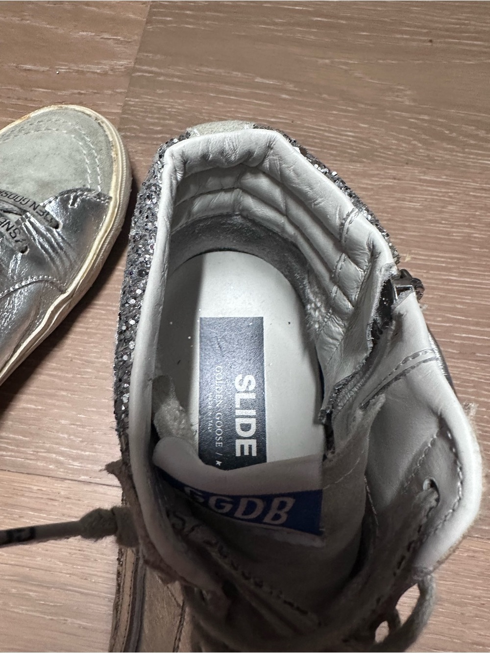 Authentic Golden Goose Slide Sneakers Silver Glitter Star | Distressed - Picture 5 of 5